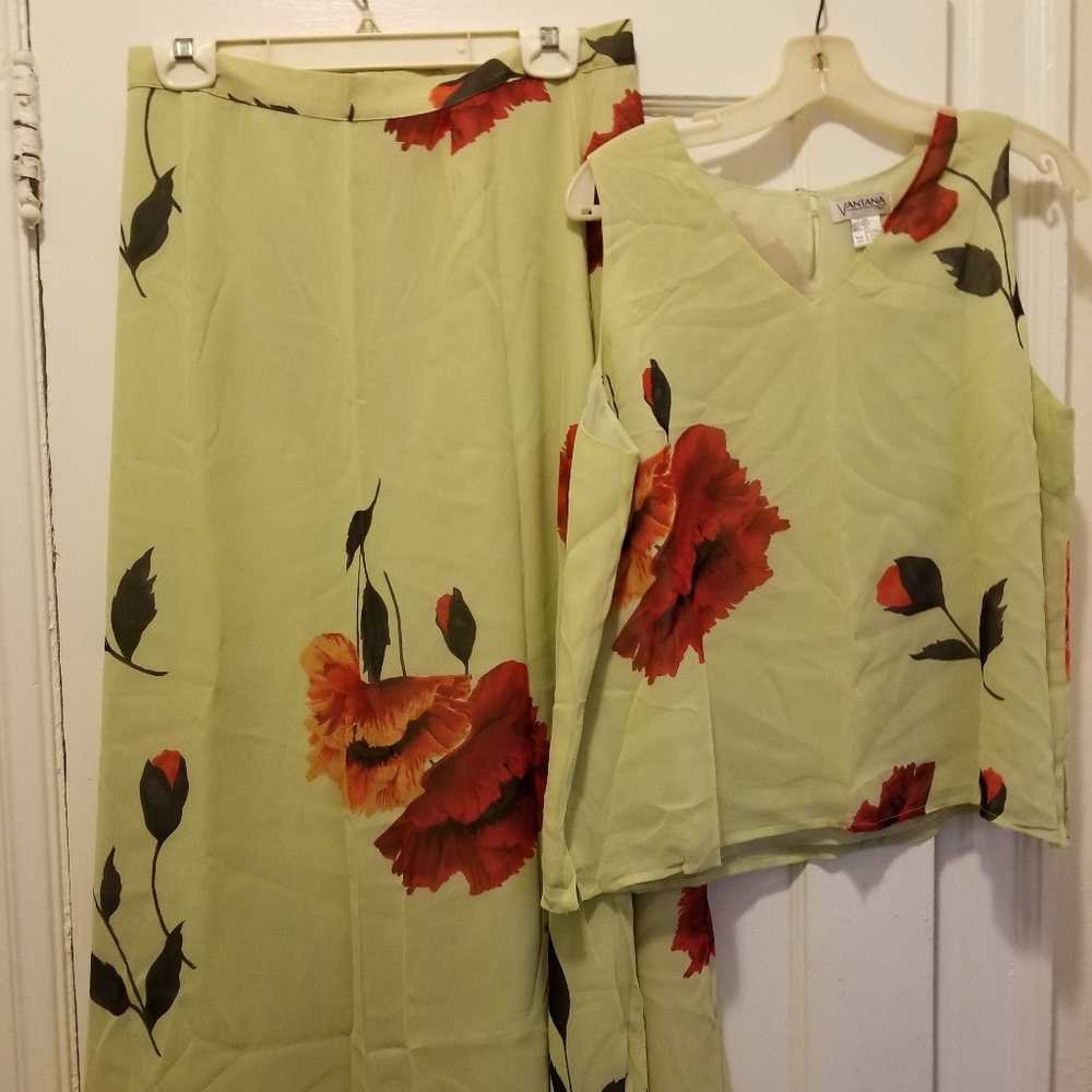 Silk, lined sleeveless skirt set